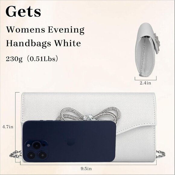 Bow Evening Bag Rhinestone Clutch Purse for Women Sparkly Wedding Prom Purse For - Picture 3 of 8